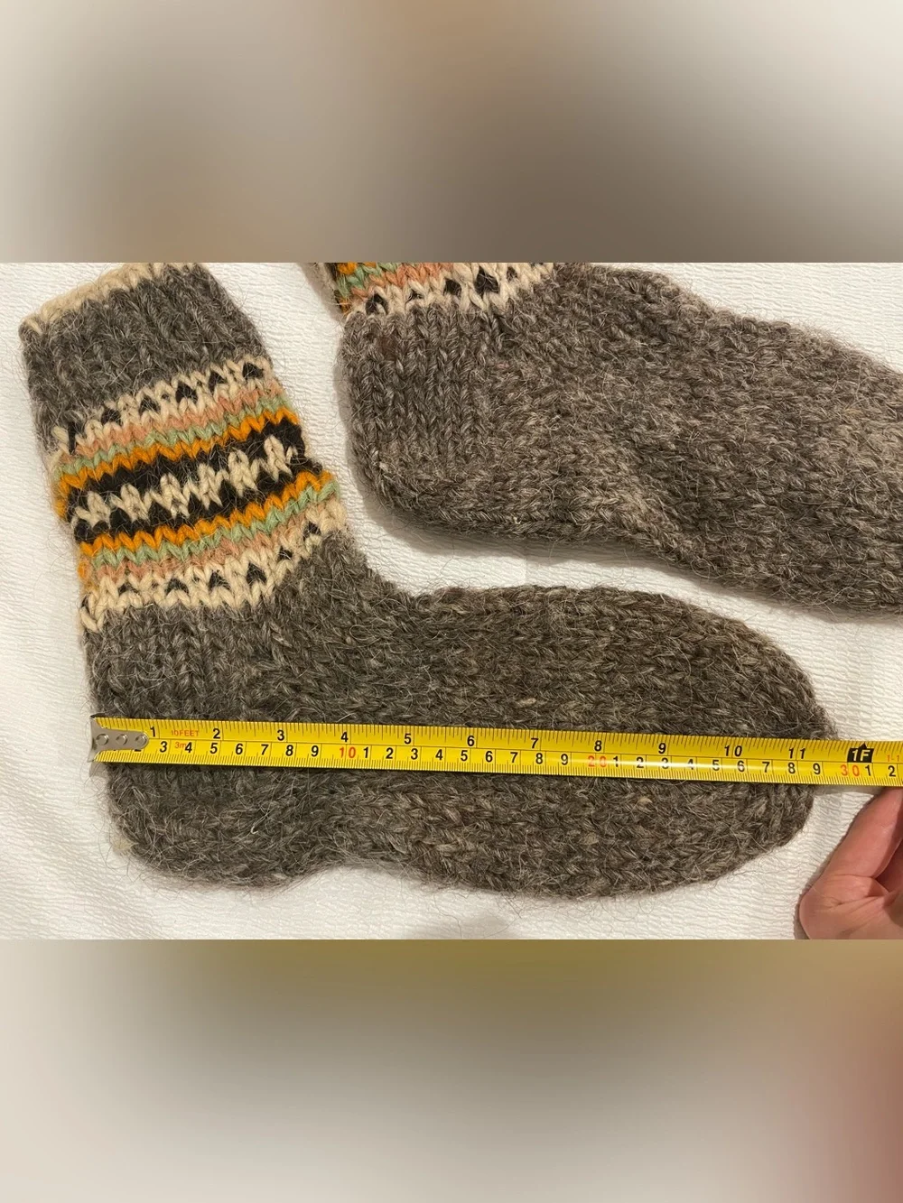 Men's Brown Wool Knit Casual Crew Socks with Multicolor Stripe